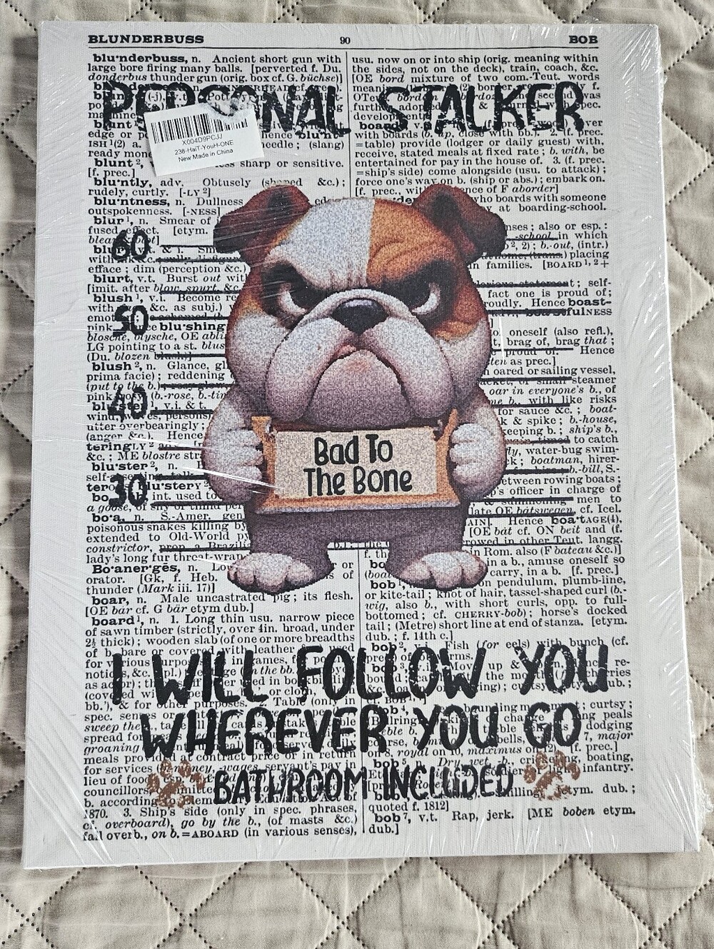 Funny Bulldog themed canvas portrait, size is 11.5 inches×15 inches,New sealed